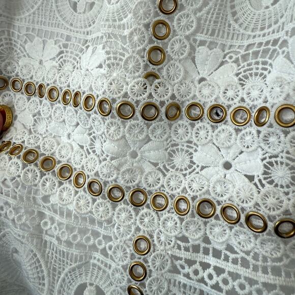 BEREK Eyelet Embroidered Blazer White Gold Grommets Lace Jacket XL Statement - Picture 6 of 13